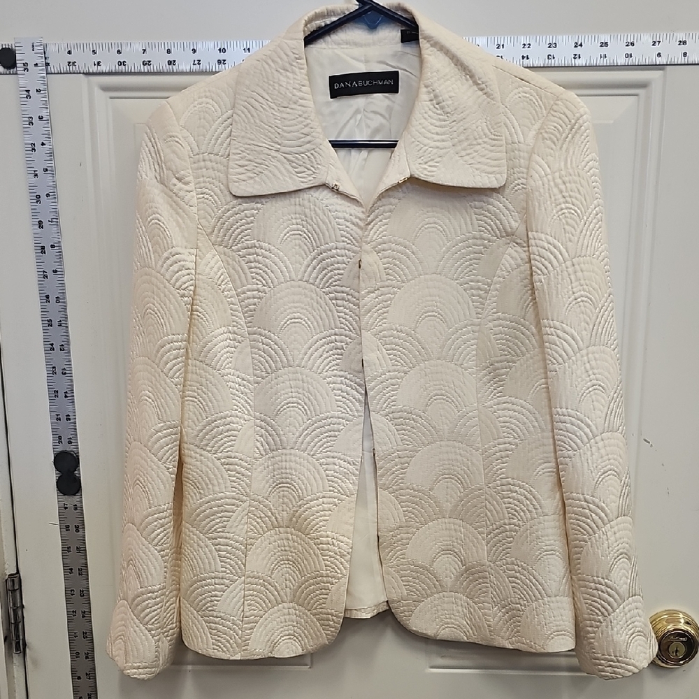 Ivory, Quilted, Fan-Pattern, Blazer, Shoulder Pads, Silk, Wedding, Bridal, Relax